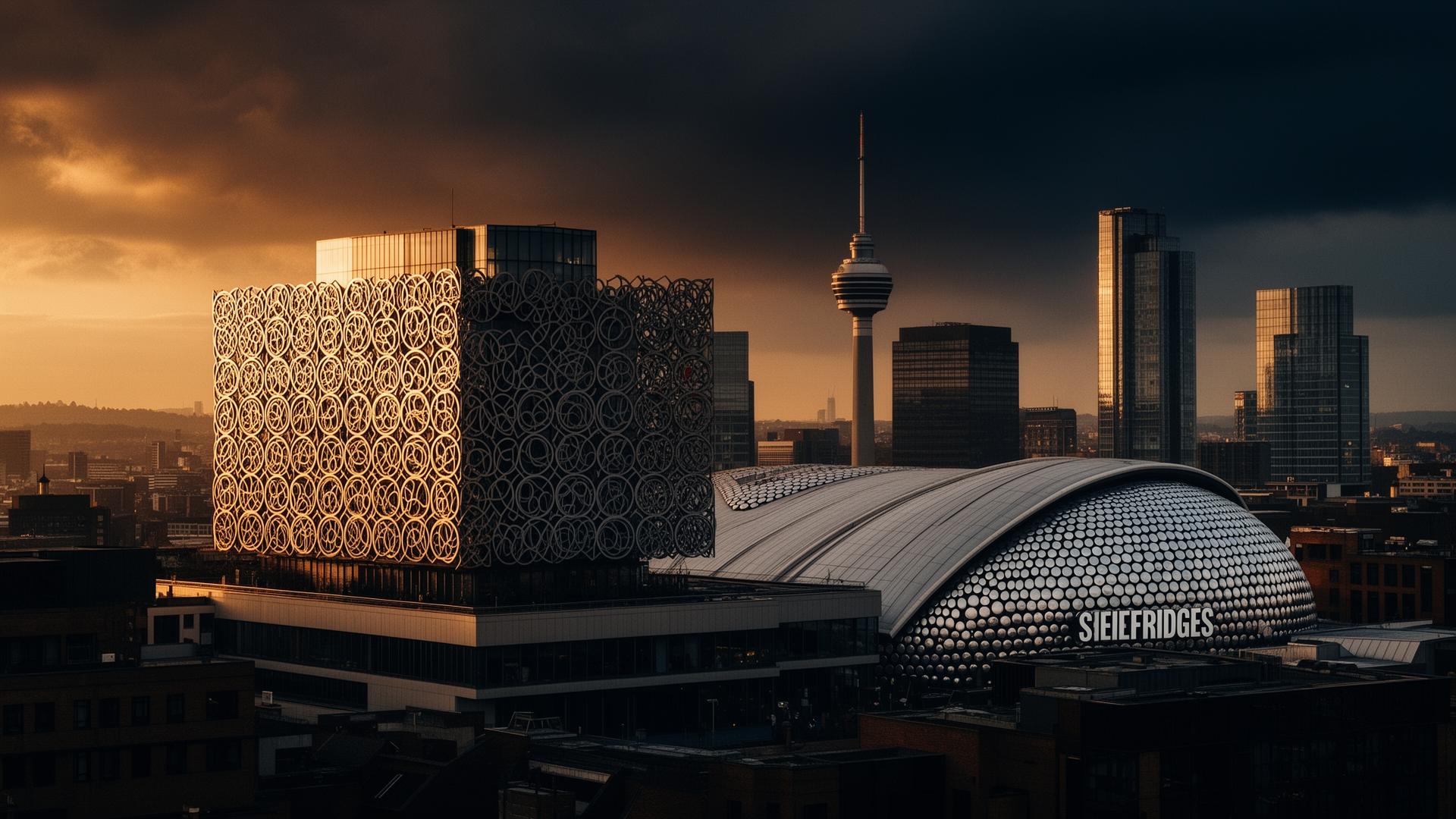Birmingham skyline at golden hour