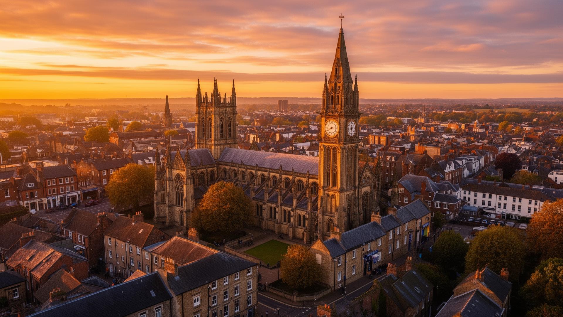 Leicester skyline at sunset