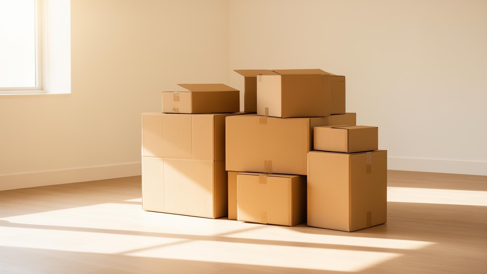 Moving boxes ready to go